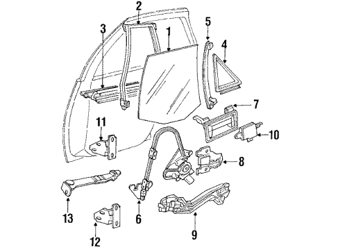 1991 Oldsmobile Cutlass Supreme Door & Components Rear Side Door Window Regulator Assembly Diagram for 10161385