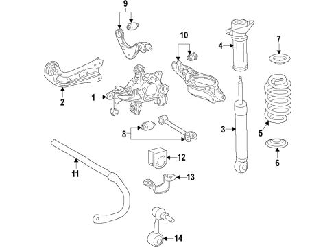 2020 Toyota Camry Rear Suspension Components, Lower Control Arm, Upper Control Arm, Stabilizer Bar Strut Diagram for 48530-8Z054