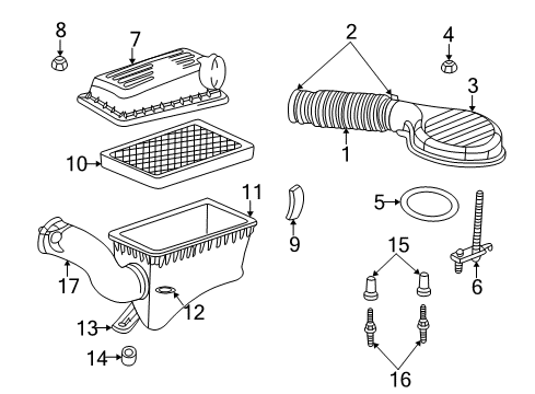 2000 Dodge Dakota Filters Fuel Air Cleaner Duct Diagram for 53031692AA
