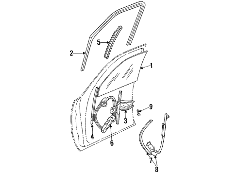 1990 Chrysler New Yorker Front Door - Glass & Hardware Part Diagram for 4396439