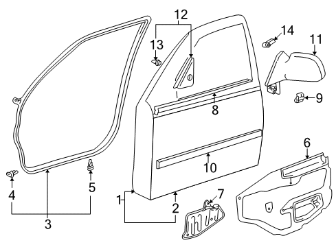 1999 Toyota Corolla Front Door & Components, Outside Mirrors, Exterior Trim Regulator Diagram for 69802-02040