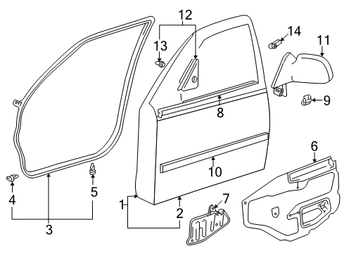 1999 Toyota Corolla Front Door & Components, Outside Mirrors, Exterior Trim Finish Panel Diagram for 67492-02080