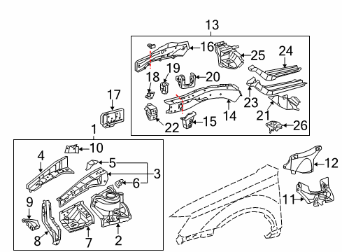 2011 Toyota Avalon Structural Components & Rails Reinforcement Sub-As Diagram for 57043-06010