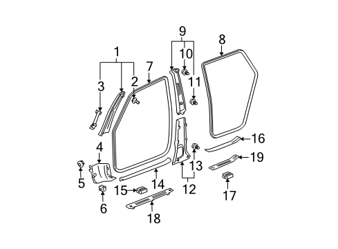 2006 Toyota Matrix Interior Trim - Pillars, Rocker & Floor Windshield Pillar Trim Diagram for 62211-01060-B0