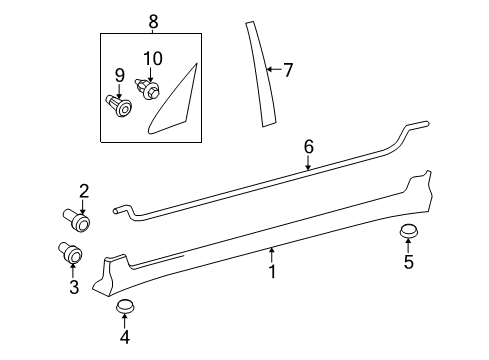 2003 Toyota Corolla Exterior Trim - Pillars, Rocker & Floor Pillar Cover Diagram for 60118-12010