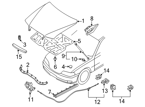 2004 Infiniti Q45 Hood & Components Hood Lock Male Assembly Diagram for 65601-AR200