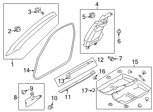 2019 Toyota 86 Interior Trim - Pillars, Rocker & Floor Weatherstrip Pillar Trim Diagram for SU003-06714