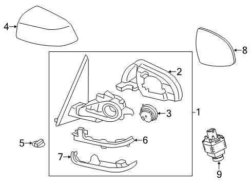 2015 BMW X5 Outside Mirrors Outside Mirror Without Glass Heated Right Diagram for 51168061704