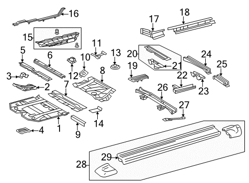 2012 Toyota Highlander Floor & Rails, Exterior Trim Front Floor Pan Diagram for 58111-0E909