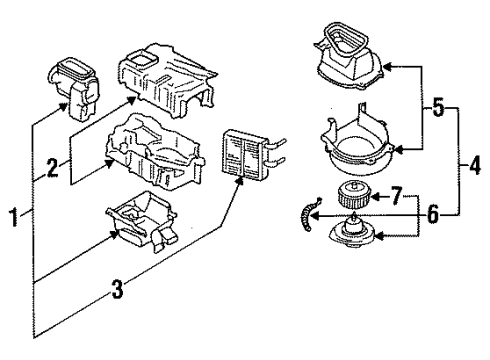 1989 Nissan Maxima Heater Core & Control Valve Blower Assy-Front Diagram for 27200-85E02