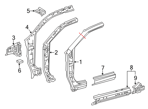 2013 Scion iQ Hinge Pillar, Rocker Panel Pillar Reinforcement Diagram for 61108-74011