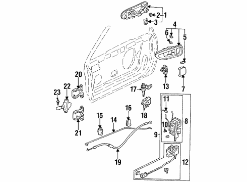 1997 Honda Civic del Sol Front Door Handle Assembly, Passenger Side Inside (Graphite Black) Diagram for 72120-SR2-A02ZB