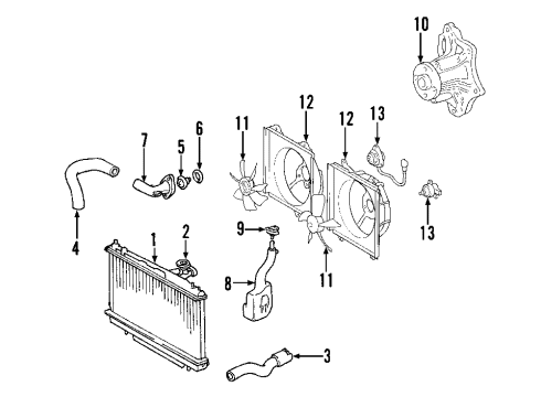 2001 Toyota RAV4 Cooling System, Radiator, Water Pump, Cooling Fan Fan Blade Diagram for 16361-23050