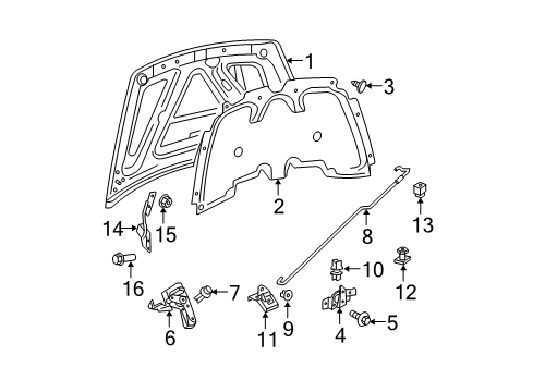 2005 Dodge Durango Hood & Components Rod-Hood Prop Diagram for 55362940AA