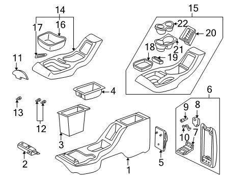 1994 Chevrolet S10 Center Console Latch-Seat Separator Compartment Diagram for 15683365