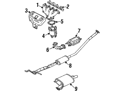 2000 Kia Sephia Exhaust Components Catalytic Converter Diagram for 0K2AA20500