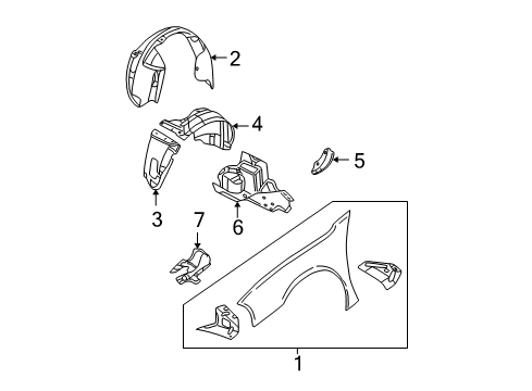 2005 Chrysler Sebring Fender & Components, Exterior Trim Guard-Fender Diagram for 4805499AC