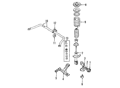 1995 Chevrolet Cavalier Front Suspension Components, Lower Control Arm, Stabilizer Bar Stabilizer Bar Insulator Diagram for 22586048