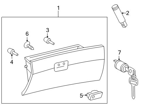 2008 Toyota Sienna Glove Box Glove Box Door Diagram for 55550-AE010-E0