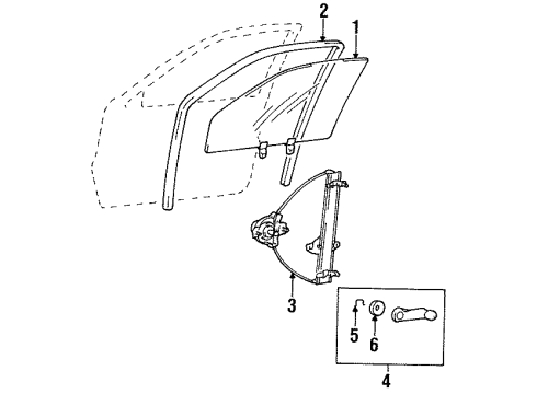 1999 Hyundai Accent Front Door - Glass & Hardware Run-Front Door Window Glass RH Diagram for 82540-22001