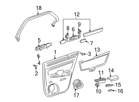 2001 Cadillac Seville Interior Trim - Rear Door ARMREST, Rear Side Door Armrest Diagram for 12480329