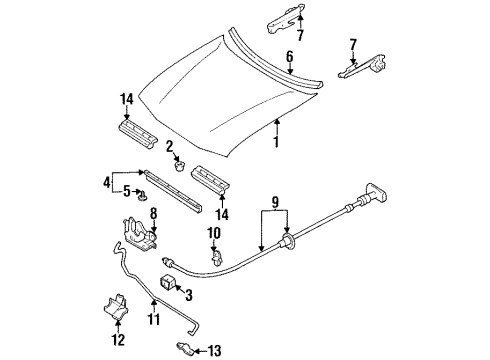 1995 Kia Sephia Hood & Components WEATHERSTRIP-SHROUD Diagram for 0K24056750