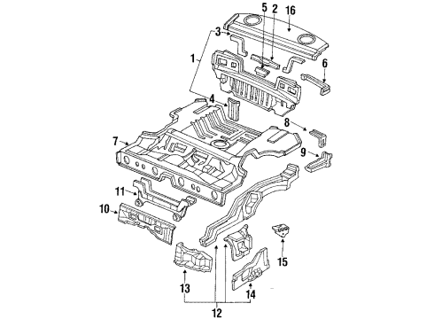 1988 Honda Civic Rear Body Panel Set, RR. Floor Diagram for 04655-SH4-300ZZ