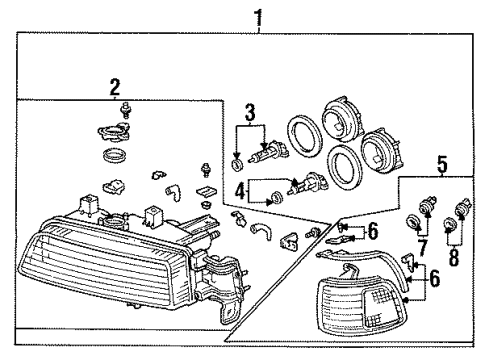 1995 Acura Legend Headlamps Left Headlight Assembly Diagram for 33150-SP0-A04