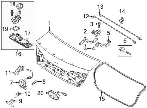 2018 Hyundai Sonata Trunk Lid Cover-Trunk Lid Hinge Arm Lower, RH Diagram for 81921-C1500-TRY