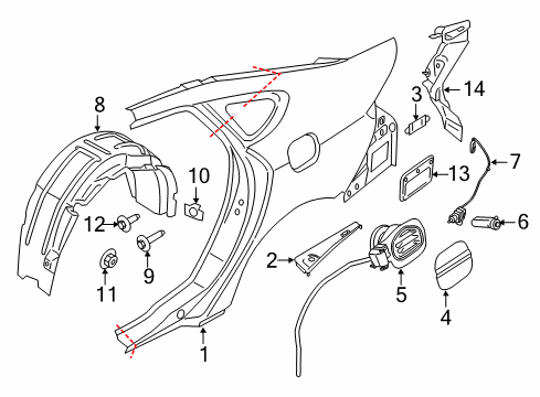 2016 Ford Fusion Quarter Panel & Components Tail Lamp Pocket Diagram for DS7Z-5445115-B