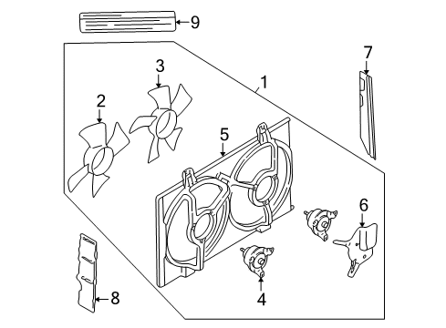 2000 Nissan Maxima Cooling System, Radiator, Water Pump, Cooling Fan Motor & Fan Assy-With Shroud Diagram for B1481-5U003