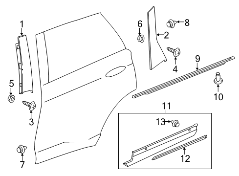 2016 Lincoln MKX Exterior Trim - Rear Door Lower Molding Diagram for FA1Z-5825557-CA