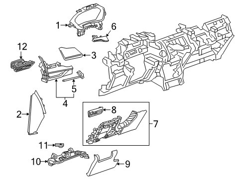 2020 Cadillac XT4 Cluster & Switches, Instrument Panel Air Vent Grille Diagram for 23276334