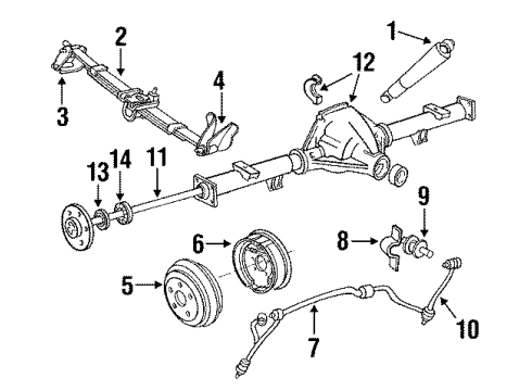 1990 Ford F-150 Rear Suspension Components, Axle Housing, Stabilizer Bar & Components Hub & Drum Diagram for YL3Z-1V126-D
