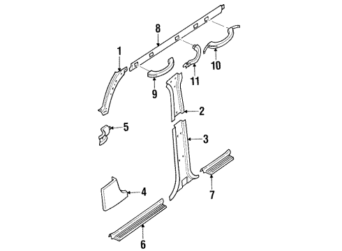 2002 Isuzu Trooper Interior Trim - Pillars, Rocker & Floor Cover, Left Front Pillar Trim Diagram for 8-97098-378-1