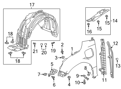 2021 Honda Clarity Fender & Components Clip, Fender Garn Diagram for 91560-TRV-003