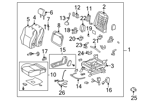 2010 Toyota Matrix Passenger Seat Components Cushion Assembly Diagram for 71001-0ZY50-B0