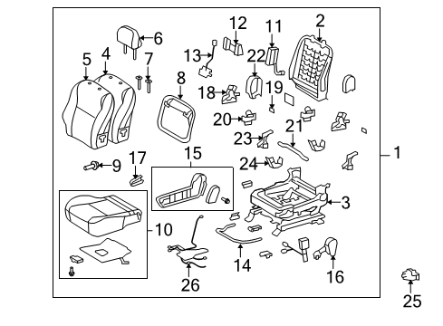 2010 Toyota Matrix Passenger Seat Components Outer Cover Diagram for 71811-02290-B0