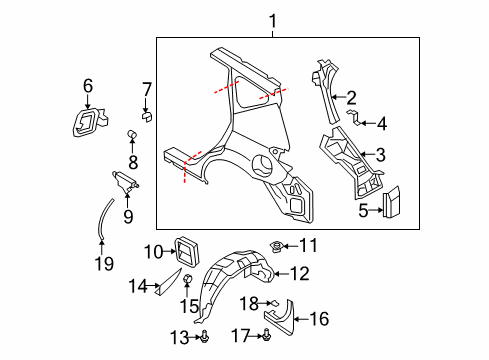 2012 Nissan Murano Quarter Panel & Components, Exterior Trim Protector-Rear Wheel House, LH Diagram for 76749-1AA0A