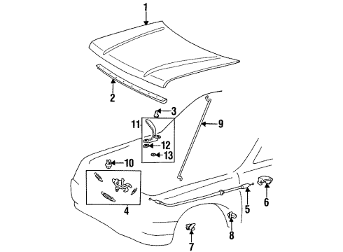 1993 Toyota T100 Hood & Components Support Rod Clip Diagram for 53455-12080