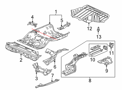 2013 Acura ILX Rear Floor & Rails Crossmember, Middle Floor Diagram for 65700-TX6-X00ZZ