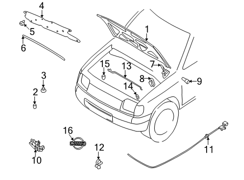 2002 Nissan Xterra Hood & Components, Exterior Trim Male Assy-Hood Lock Diagram for 65601-3S500