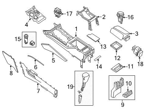 2016 Nissan Murano Center Console Body-Console Diagram for 96911-5AA0A