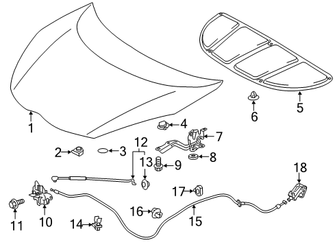 2014 Toyota Prius C Hood & Components Support Rod Diagram for 53440-52250