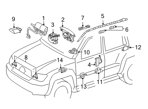 2005 Lexus GX470 Air Bag Components Air Bag Assy, Curtain Shield, LH Diagram for 62180-60051