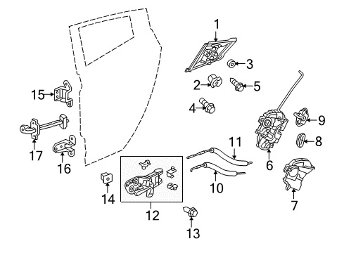 2010 Acura ZDX Rear Door - Lock & Hardware Handle Assembly, Left Rear Door (Outer) Diagram for 72680-SZN-A01