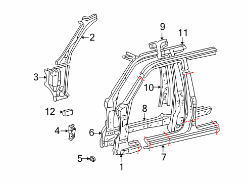 2001 Toyota Land Cruiser Center Pillar & Rocker, Hinge Pillar Hinge Pillar Diagram for 61028-60250