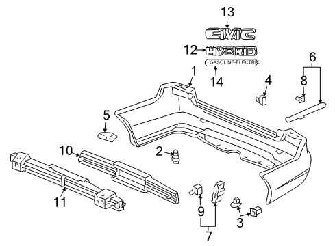 2005 Honda Civic Rear Bumper Emblem, Rear (Hybrid) Diagram for 75723-S5B-000