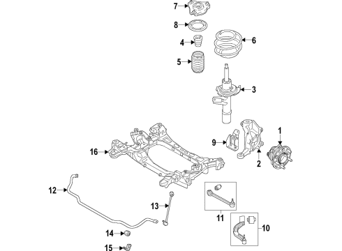 2019 Kia Stinger Front Suspension Components, Lower Control Arm, Stabilizer Bar Front Strut Assembly Kit, Right Diagram for 54660J5740