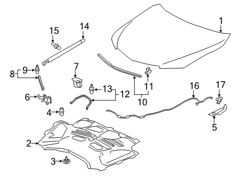 2015 Acura TLX Hood & Components Lock Assembly, Hood Diagram for 74120-TZ3-A11